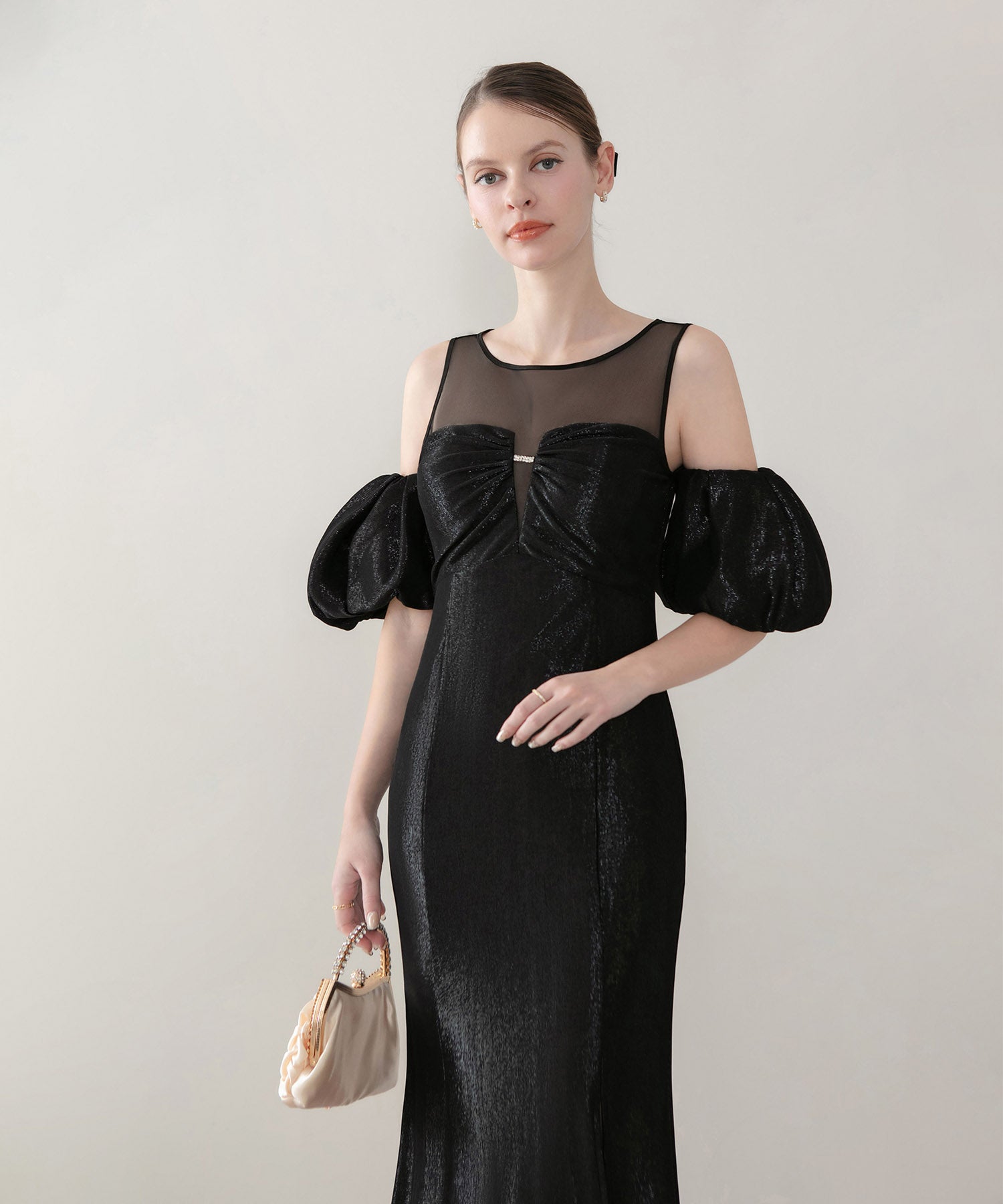 【LEJA LUXE】ラメシャイニーシアーデコルテマーメイドドレス