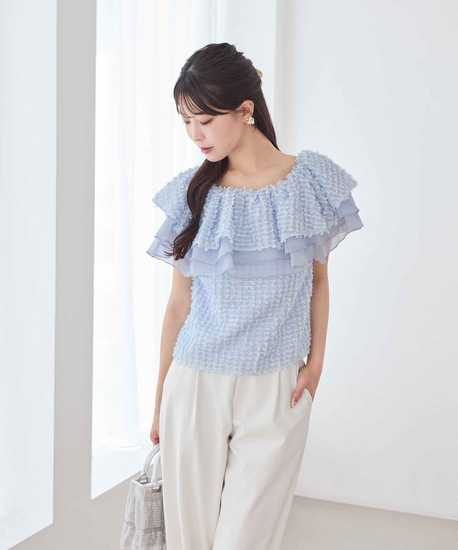 【COMING SOON】3WAYオフショルフリンジシアーレイヤードトップス