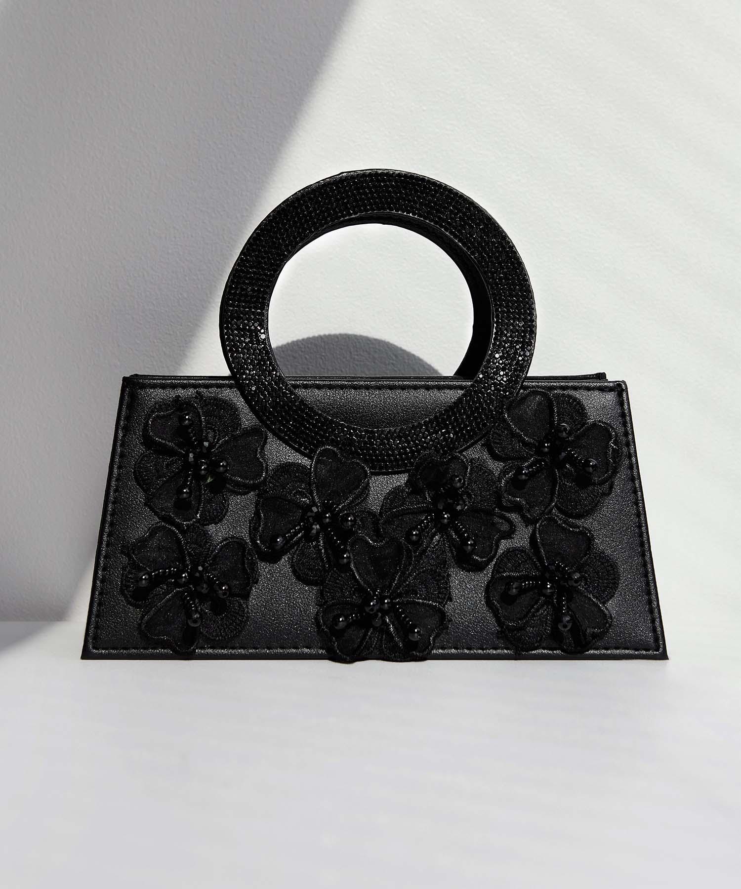 【一部当日発送】フラワービジューラウンドハンドル2wayバッグ