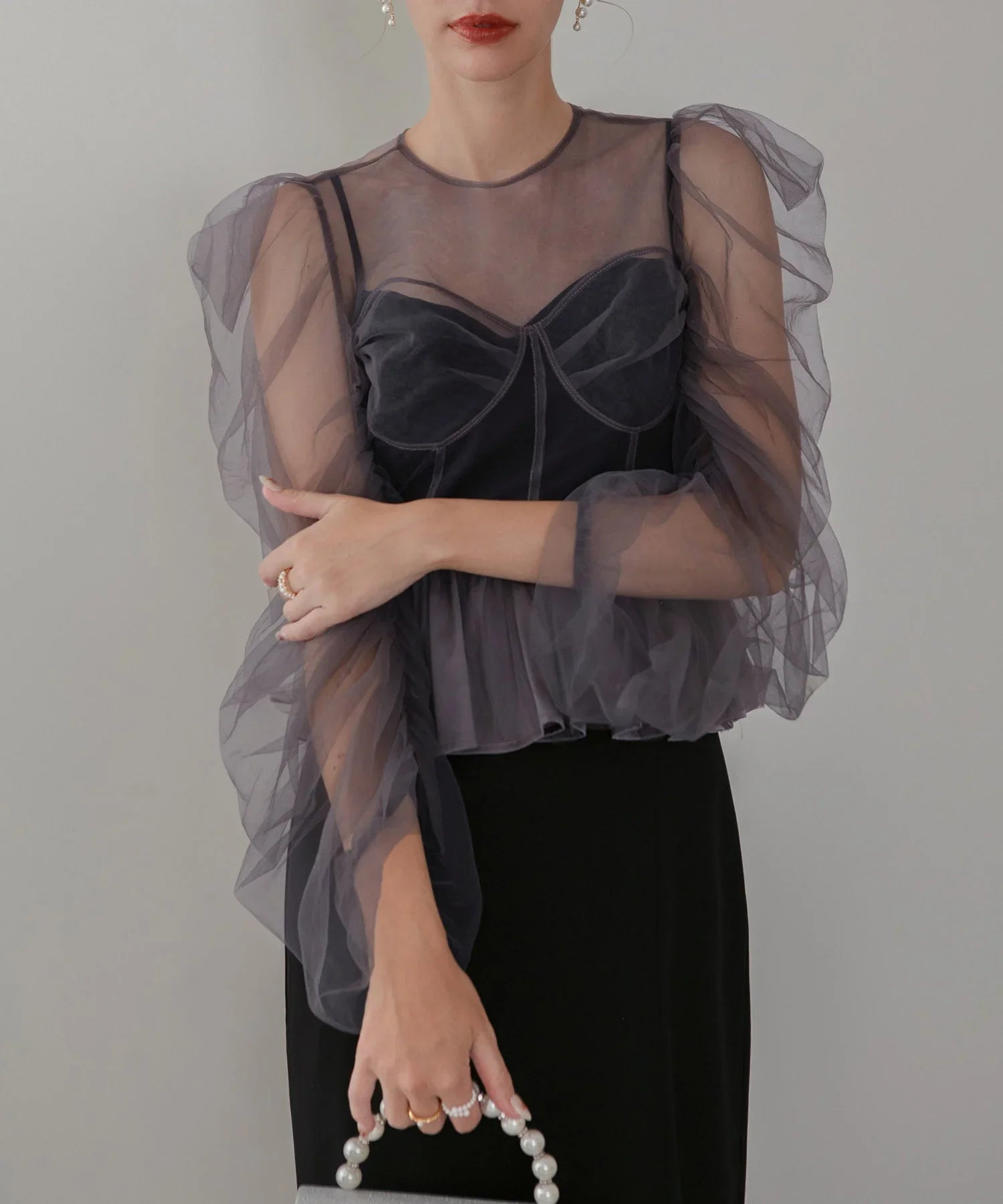 【当日発送】チュールペプラムトップスセットキャミワンピースドレス