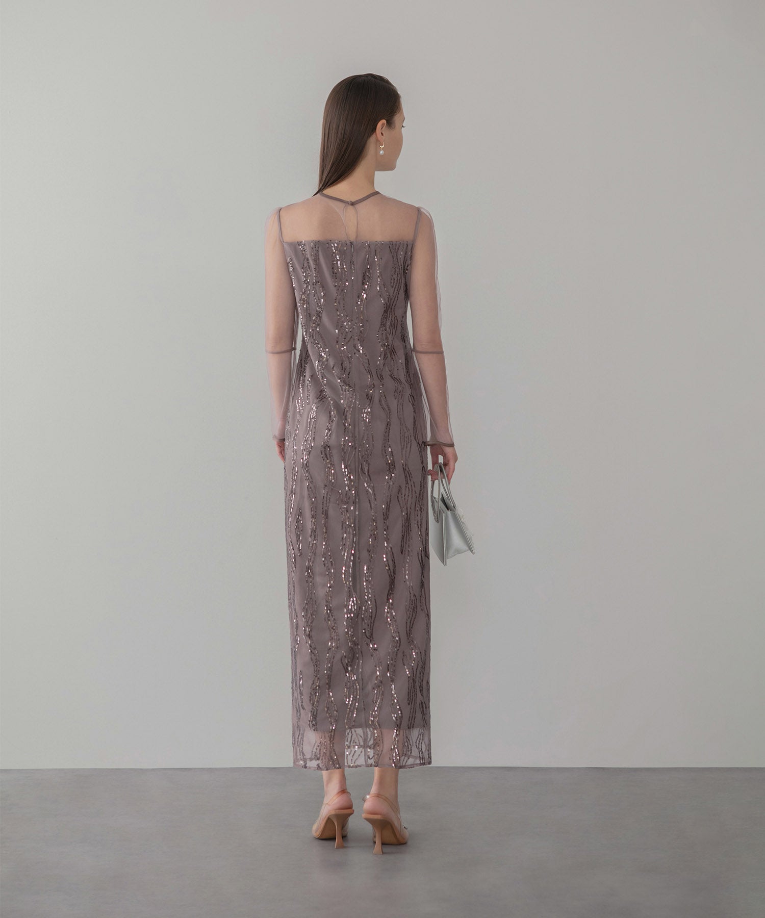 【当日発送】シアーケープスパンコールIラインワンピースドレス