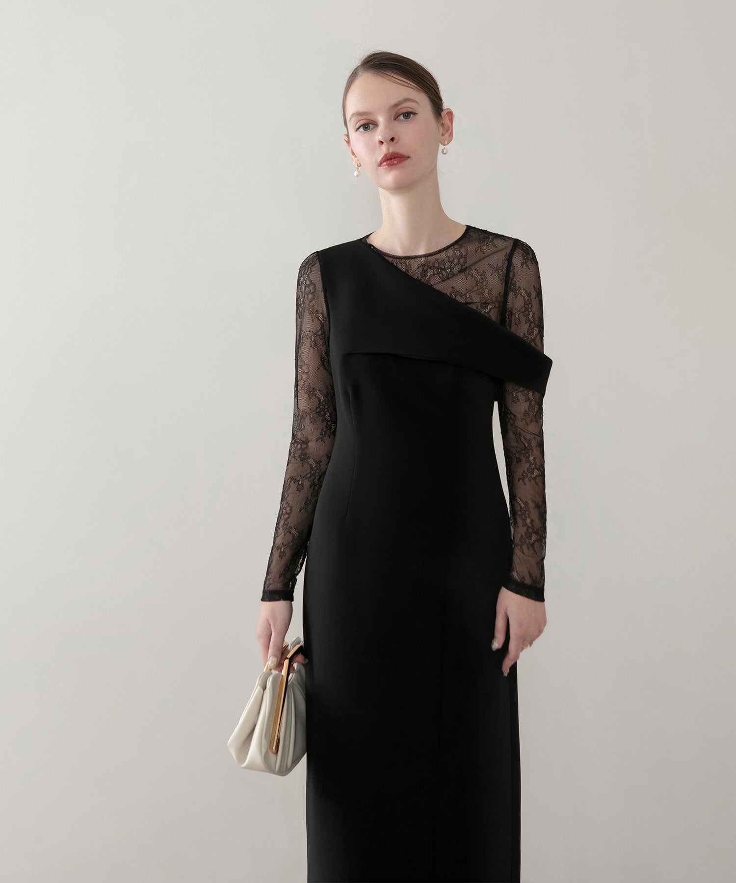 【当日発送】アシンメトリーレースレイヤードフロントスリットセットアップドレス