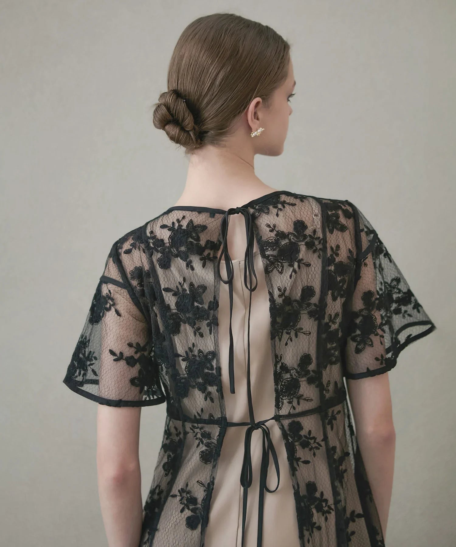 [Same-day shipping] Floral back ribbon dress set-up dress