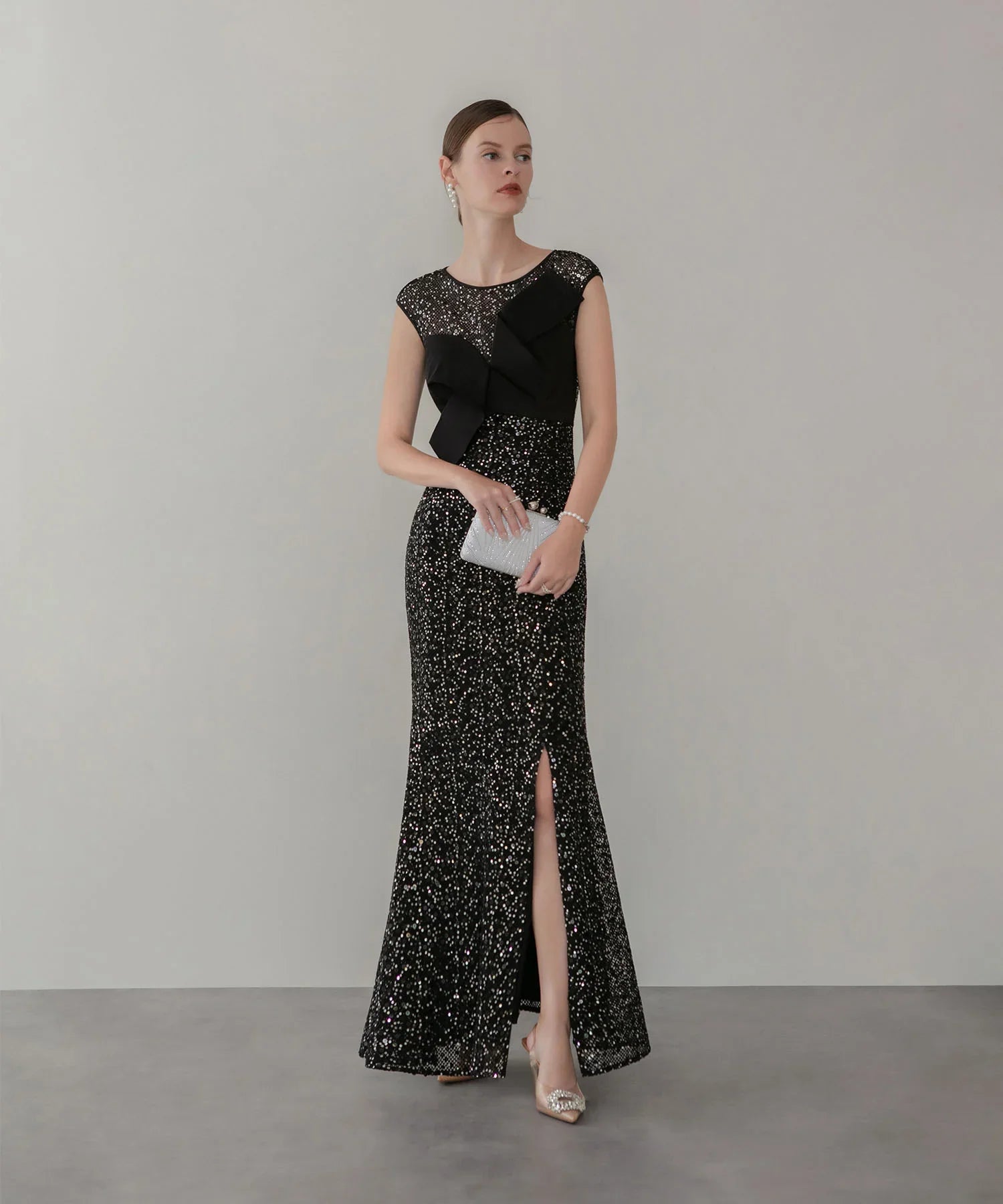 ドレス　М　黒　Leja ワンピース　スパンコール　結婚式　襟 Leja｜LEJA/スパンコール刺繍マーメイドボレロ付きワンピース