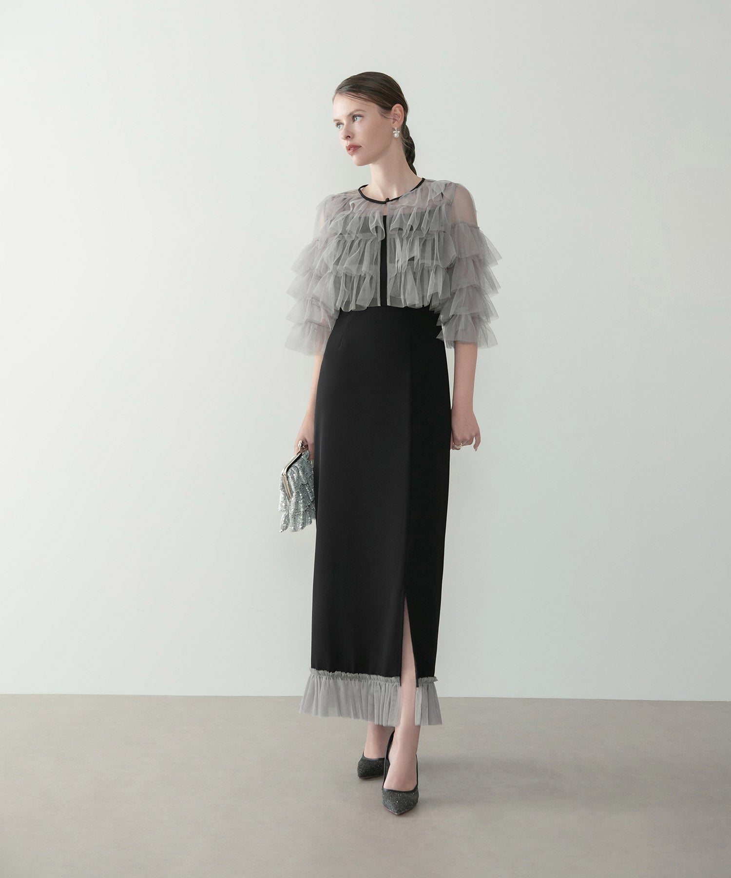 COMING SOON】ティアードチュールボレロ フリルIラインワンピースドレス