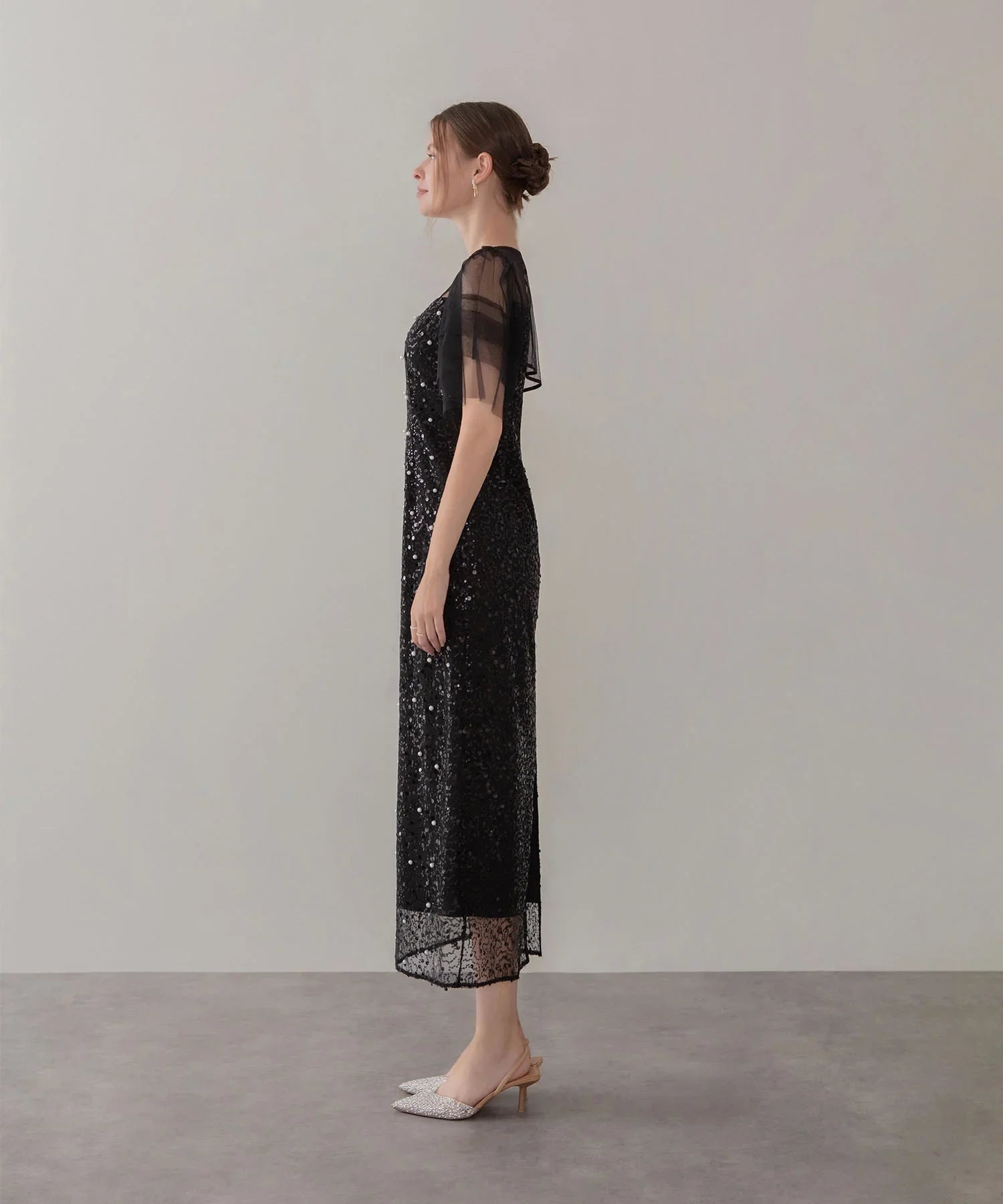 当日発送】スパンコールパールミックスボレロIラインワンピースドレス