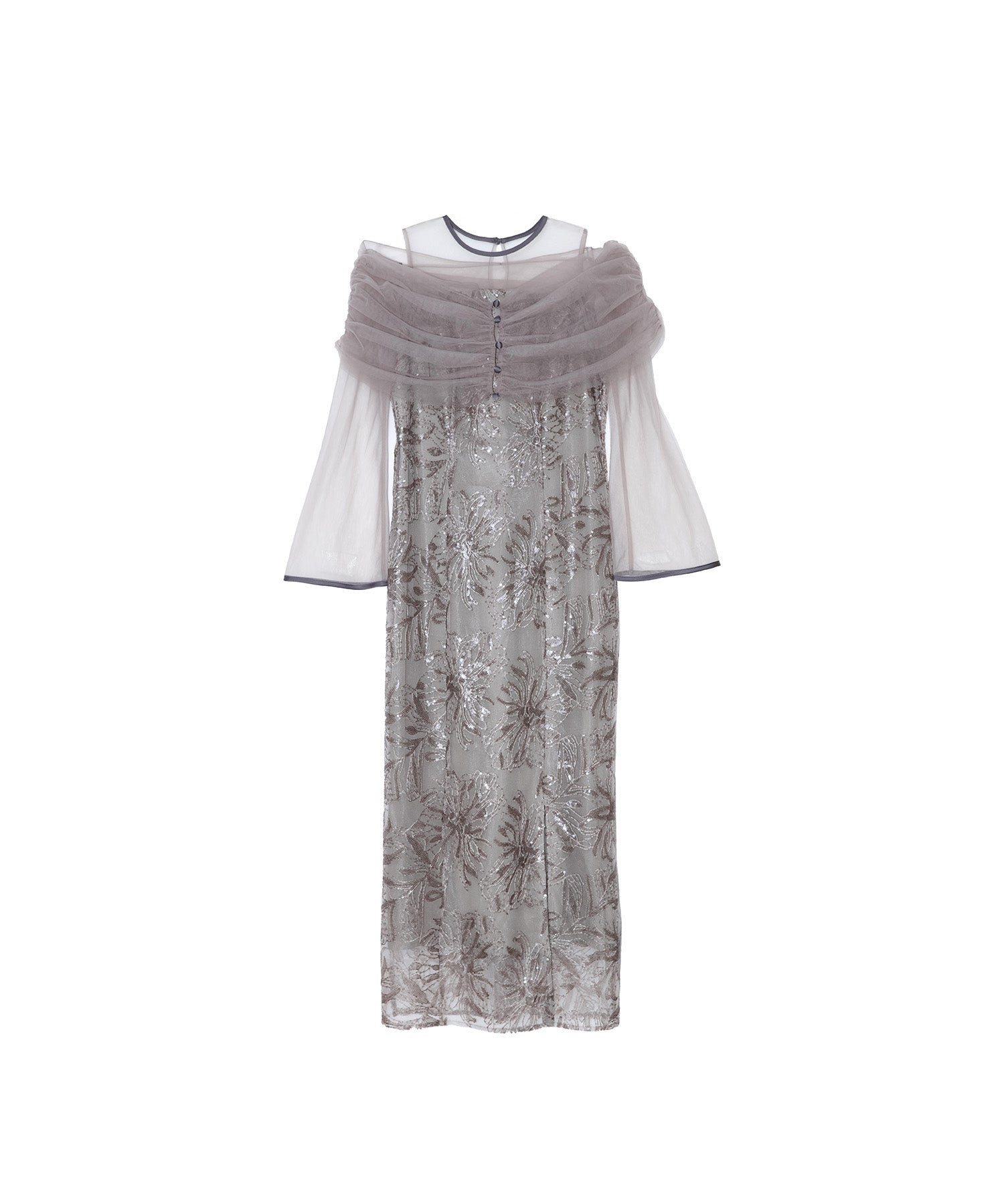 LEJA チュールオフショルダー花柄Iラインワンピースドレス Leja｜LEJA-チュールオフショルダー花柄Iラインワンピースドレス