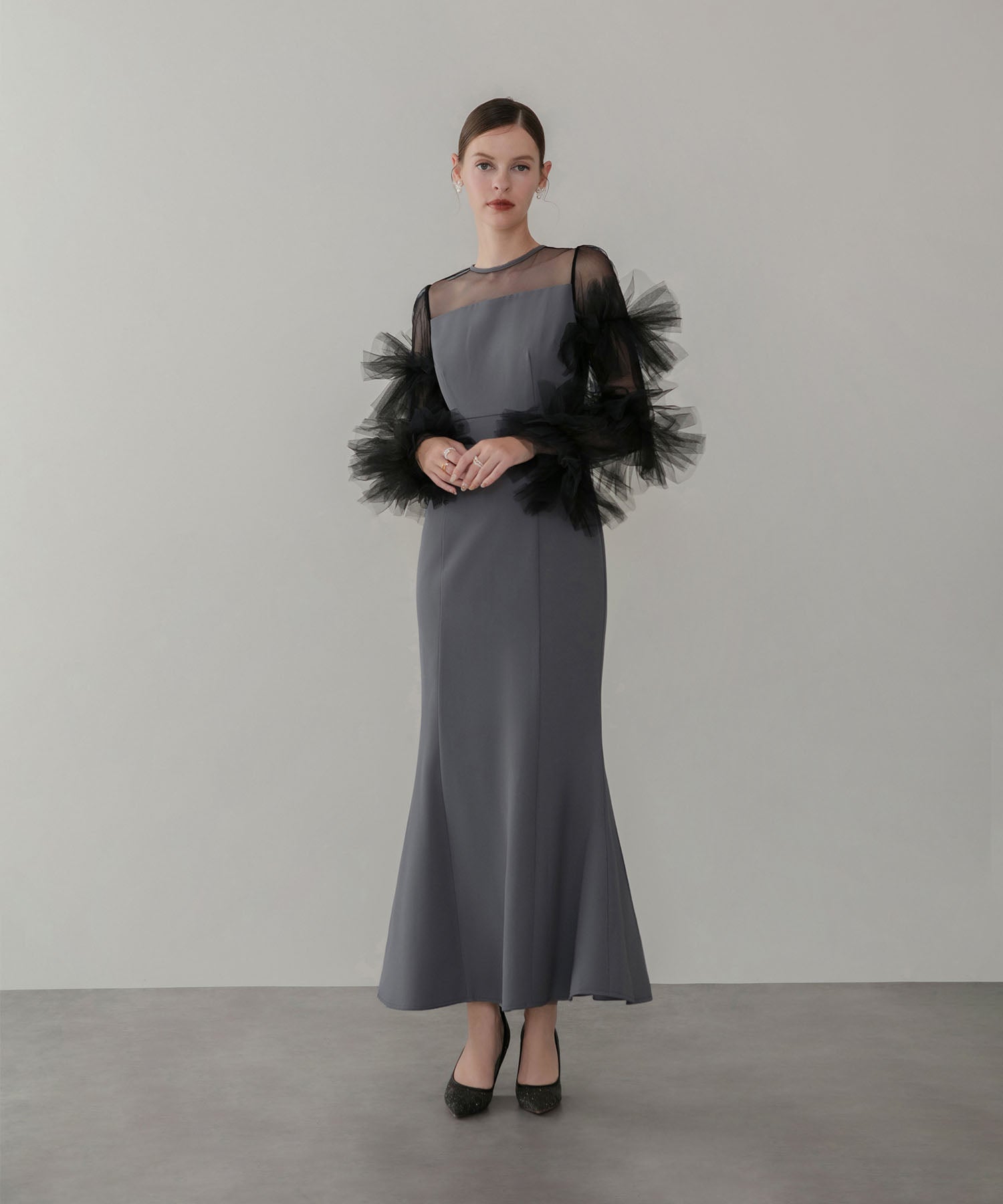 【当日発送】ボリュームチュールスリーブベストセットアップドレス