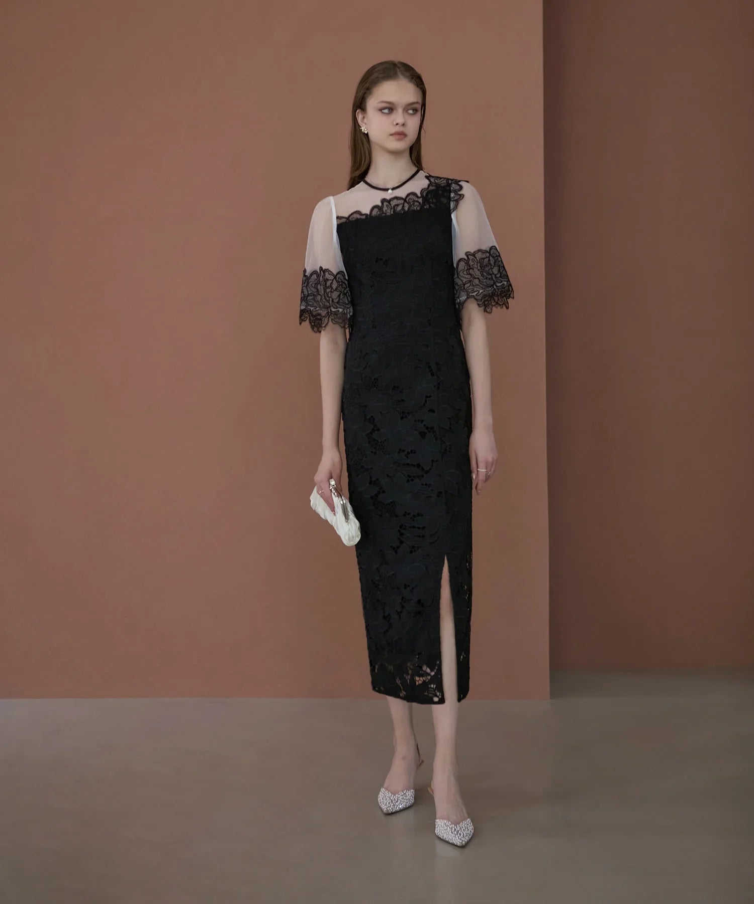 【当日発送】シアーレースフラワーIラインドレス