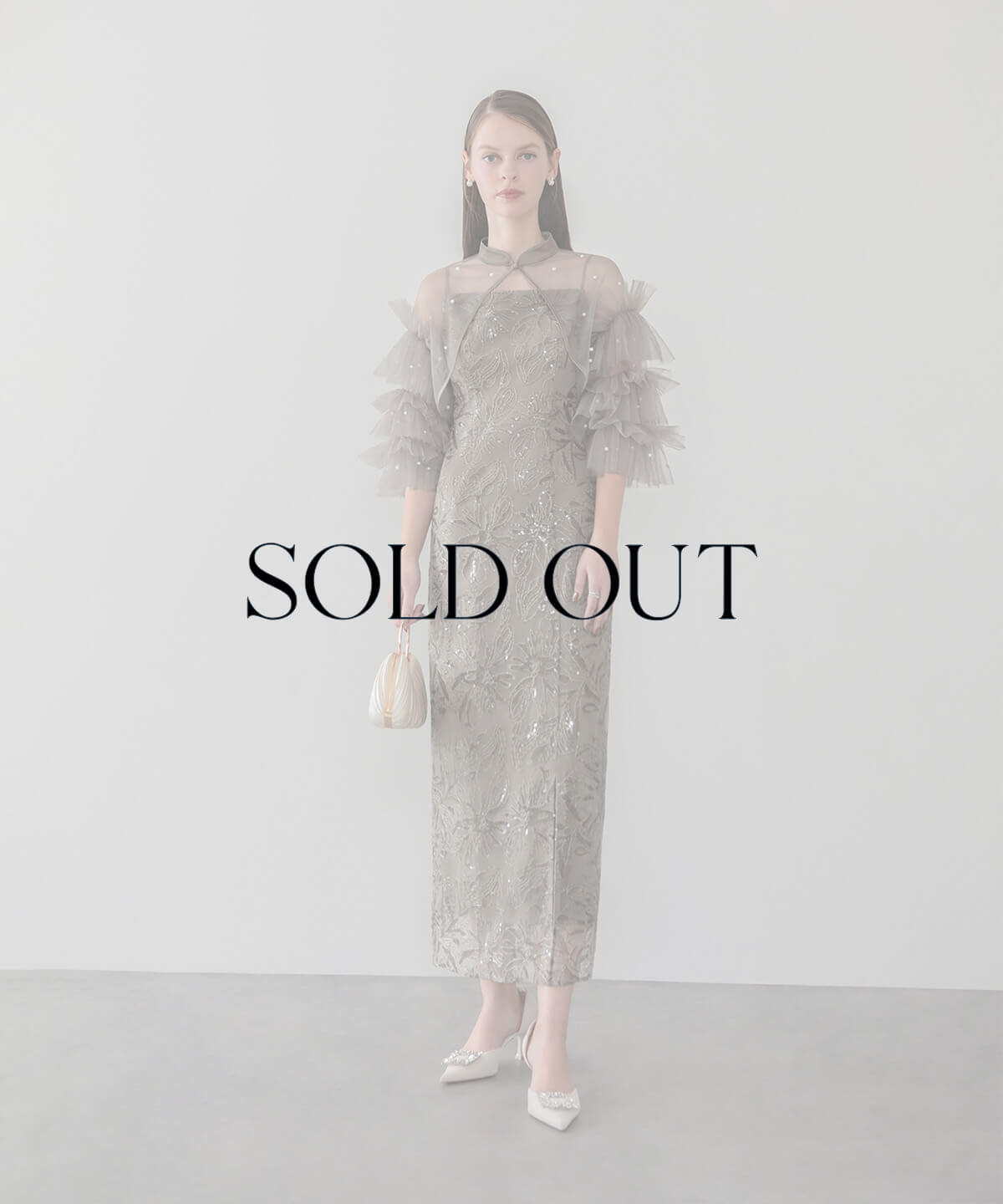 SOLD OUT】パールフリルチュールボレロレイヤードIラインワンピースドレス