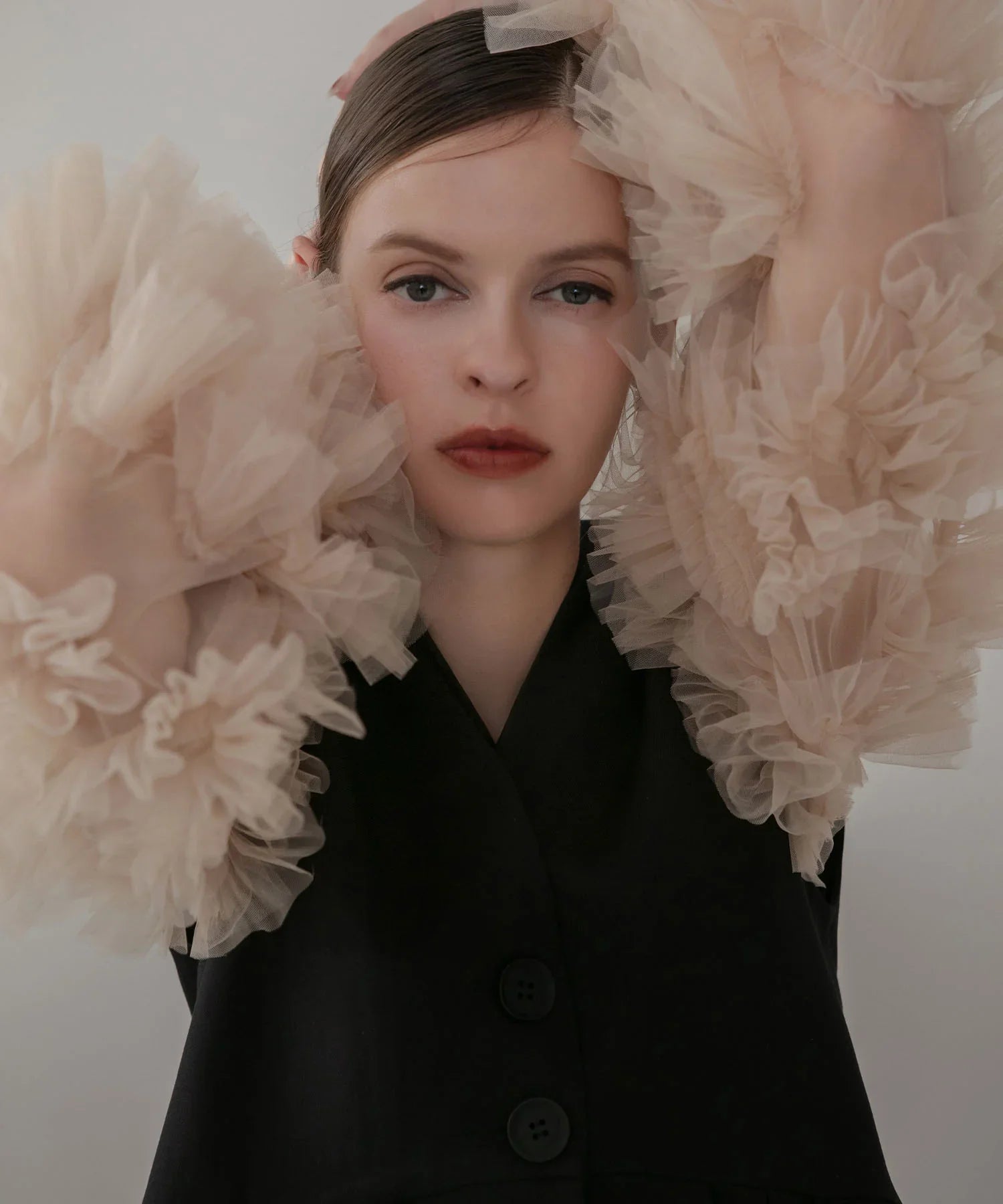 【当日発送】チュールフリルスリーブベストセットワンピースドレス