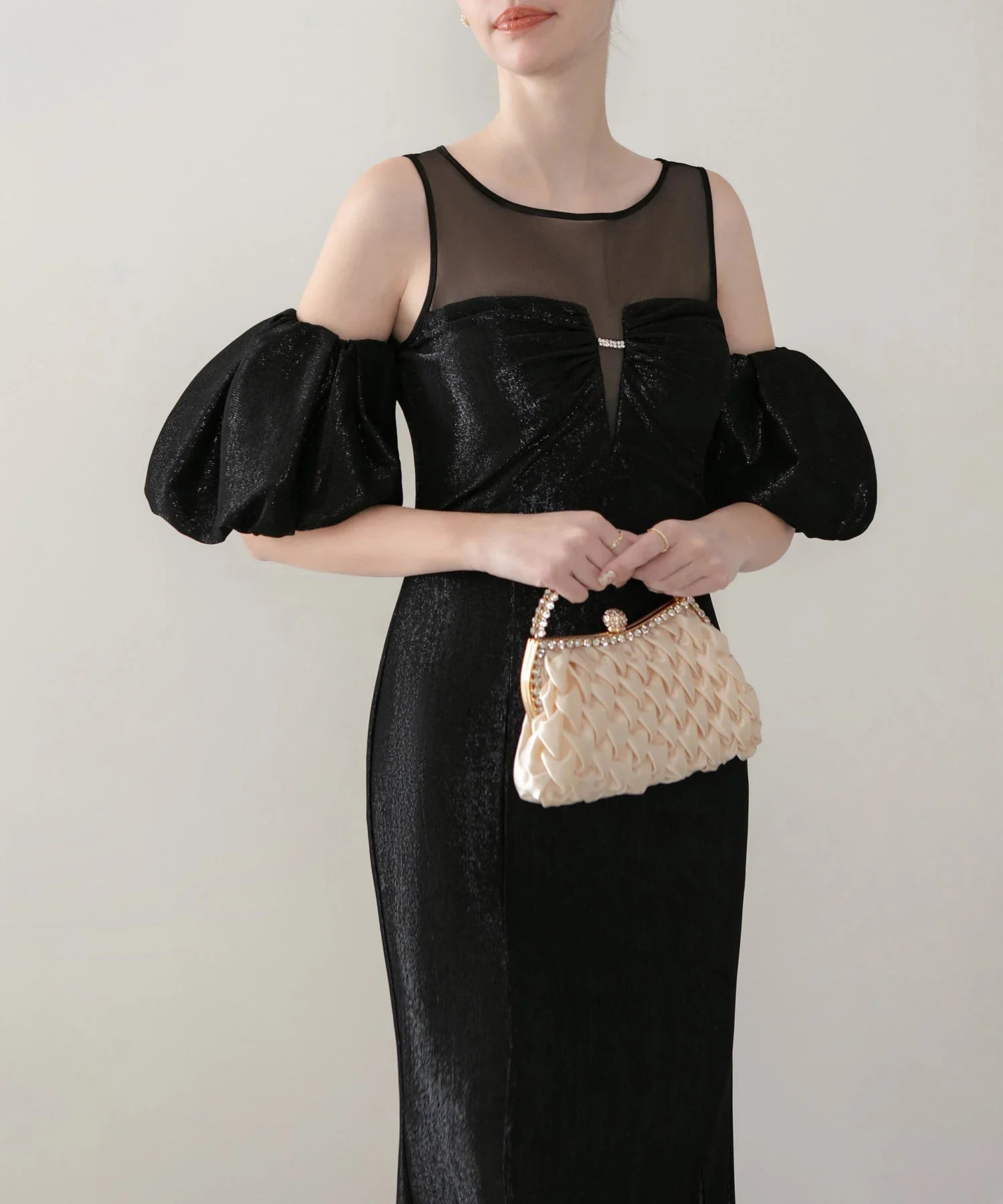 LEJA LUXE】ラメシャイニーシアーデコルテマーメイドドレス