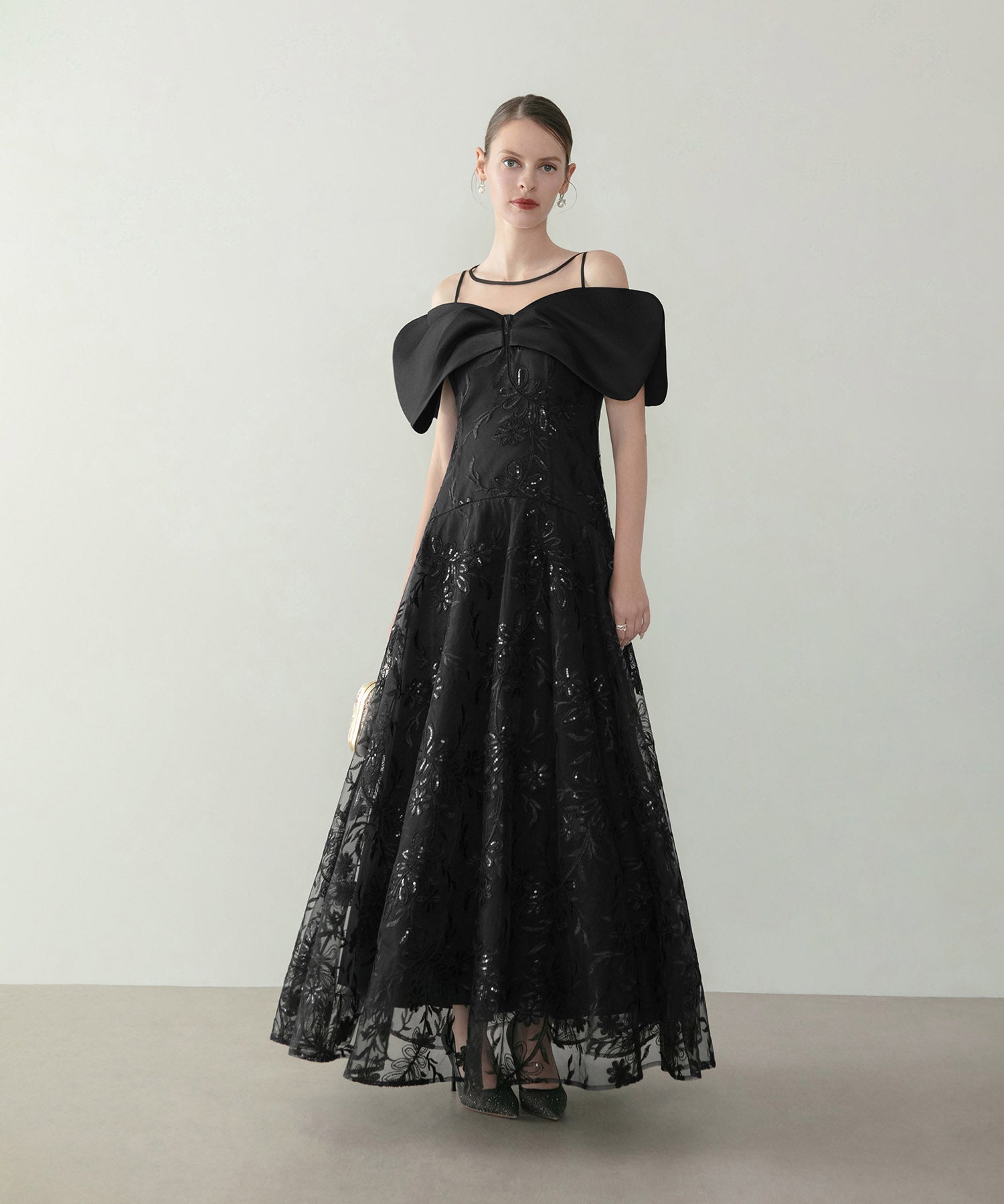 【LEJA LUXE】ビッグリボンモチーフオフショルダースパンコールドレス