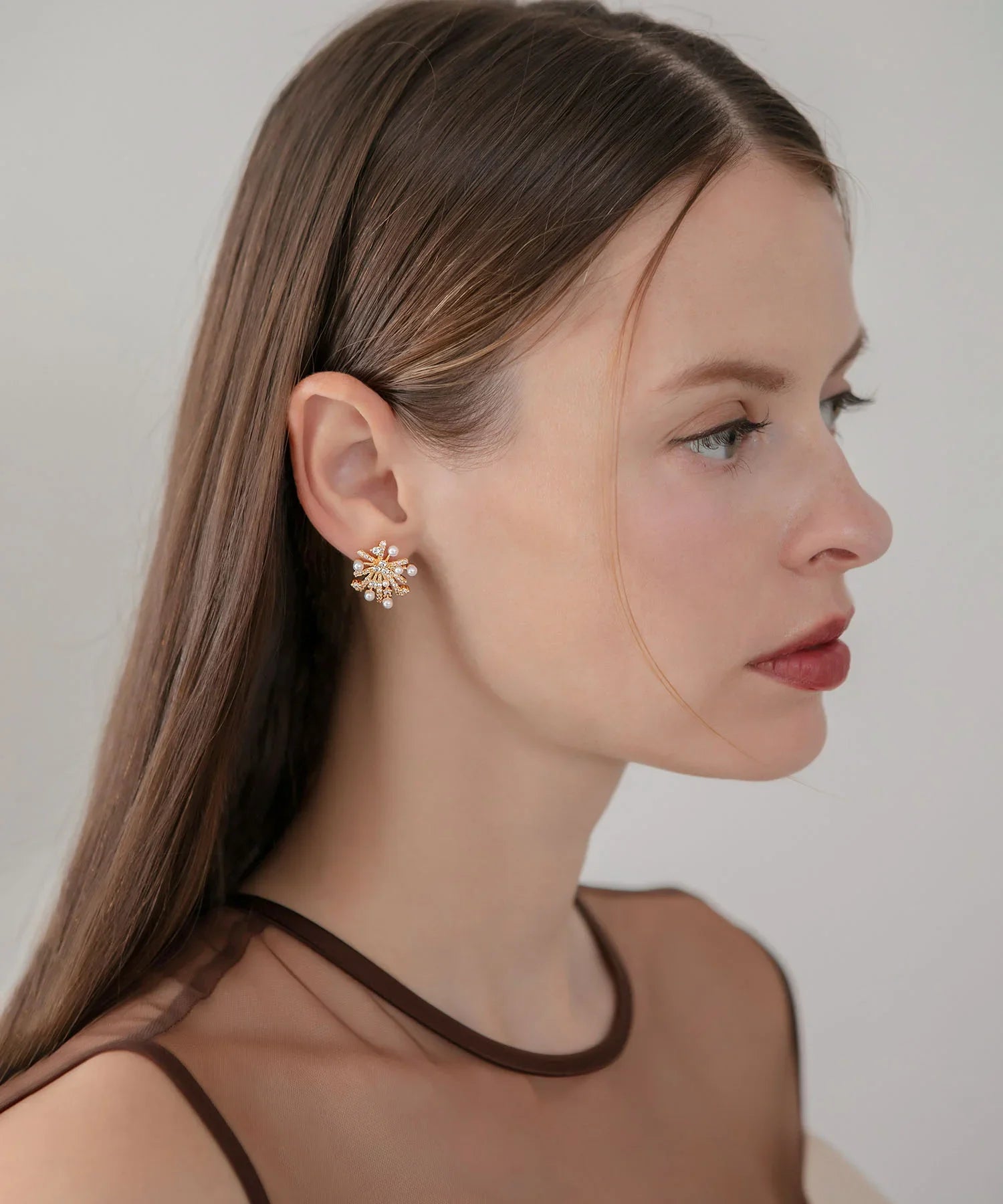 【当日発送】スノーフラワーパールビジューデザインピアス