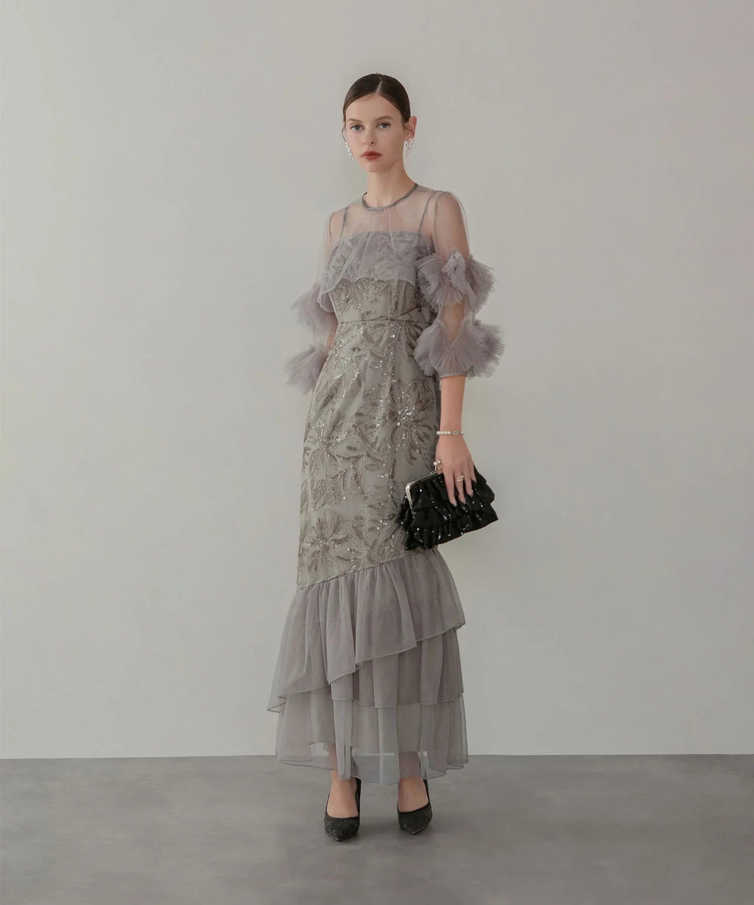 予約販売】フラワースパンコールチュールフリルスリーブIライン