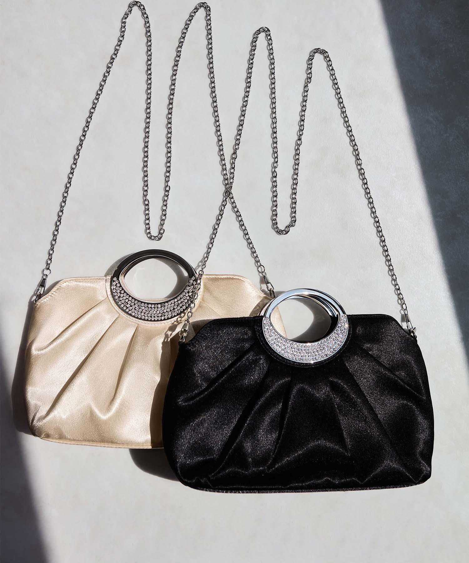 【一部当日発送】サテンプリーツリングハンドル2WAYクラッチバッグ