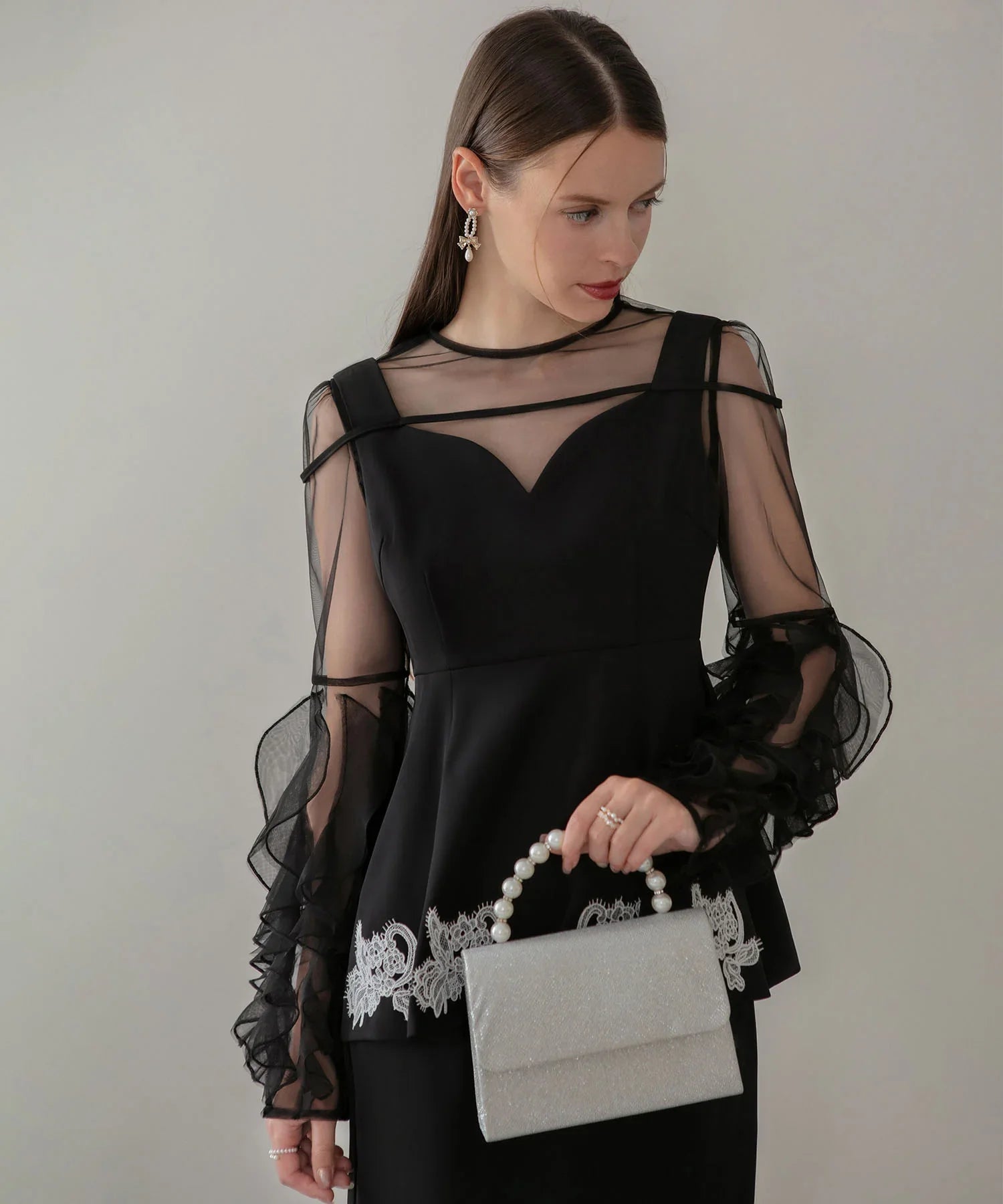 COMING SOON】シアースリーブフリルペプラムタイトスカート