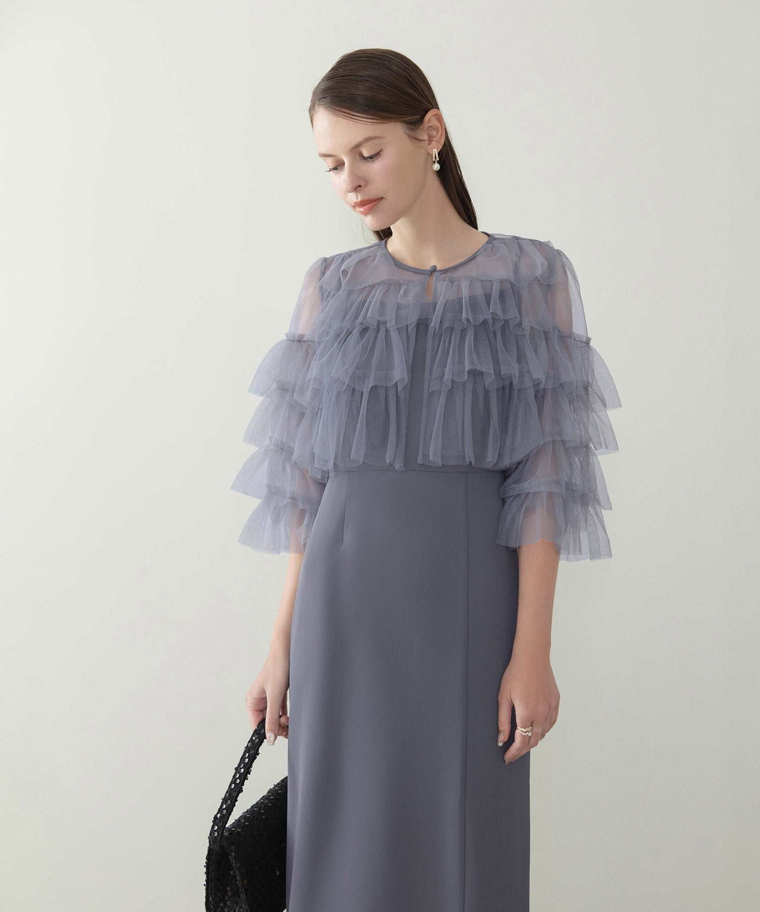 【当日発送】ティアードチュールボレロ フリルIラインワンピースドレス