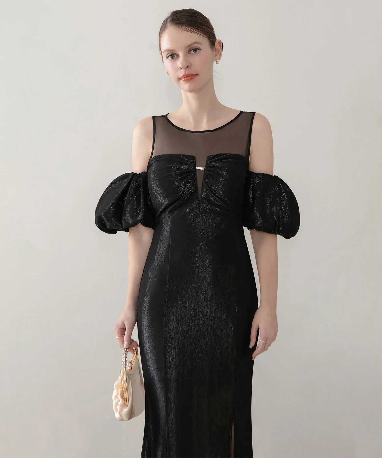 LEJA LUXE】ラメシャイニーシアーデコルテマーメイドドレス