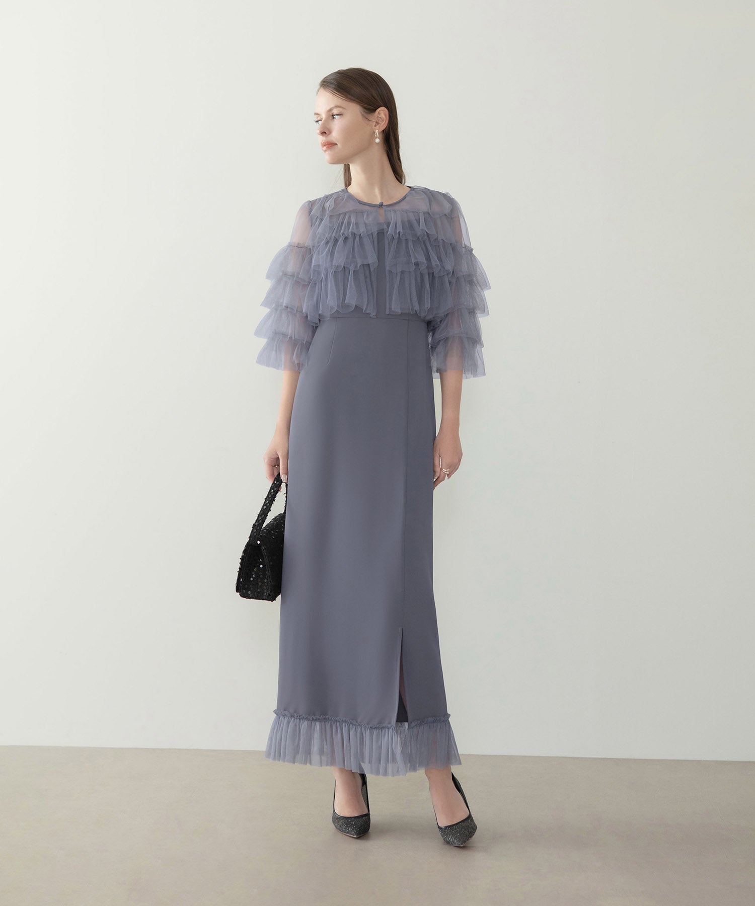 【当日発送】ティアードチュールボレロ フリルIラインワンピースドレス