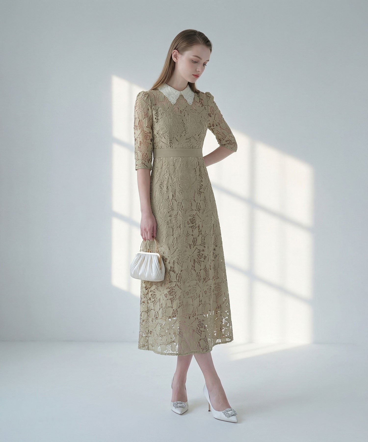 【当日発送】花柄レースビジューカラーAラインワンピースドレス