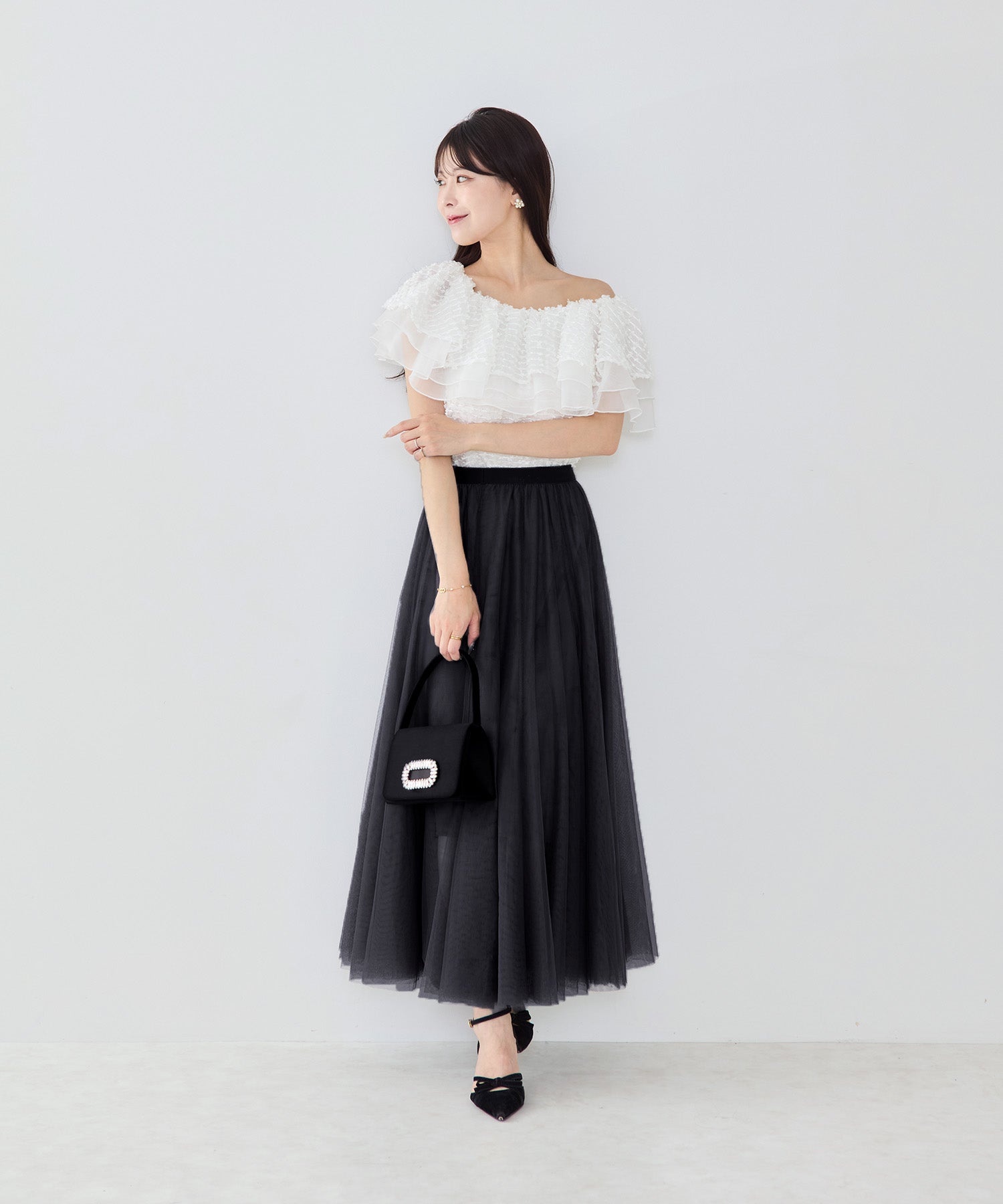 当日発送】3WAYオフショルフリンジシアーレイヤードトップス
