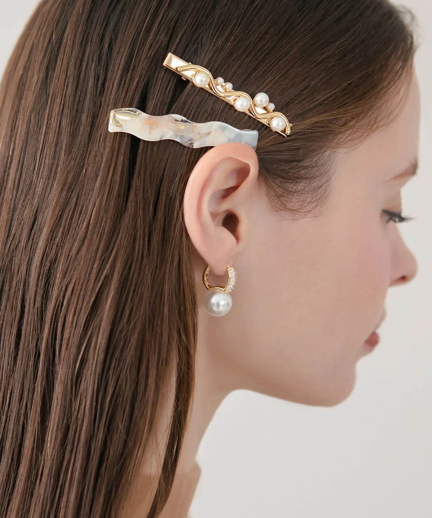 【当日発送】ゴールドパールウェーブニュアンスヘアクリップセット