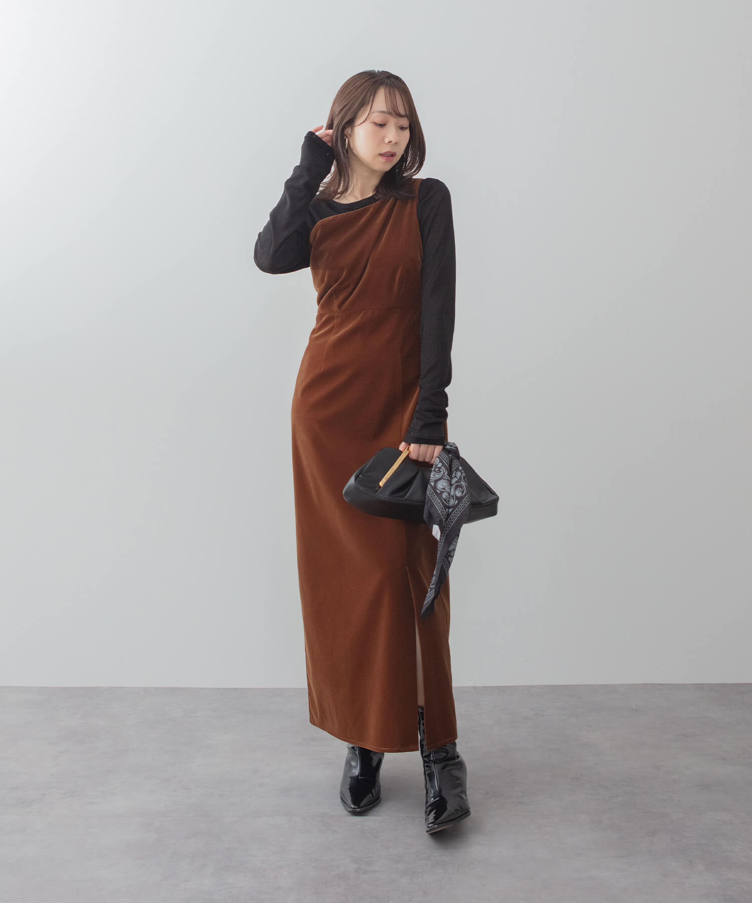 [Same-day shipping] Asymmetrical tiered frill 3-way velour dress