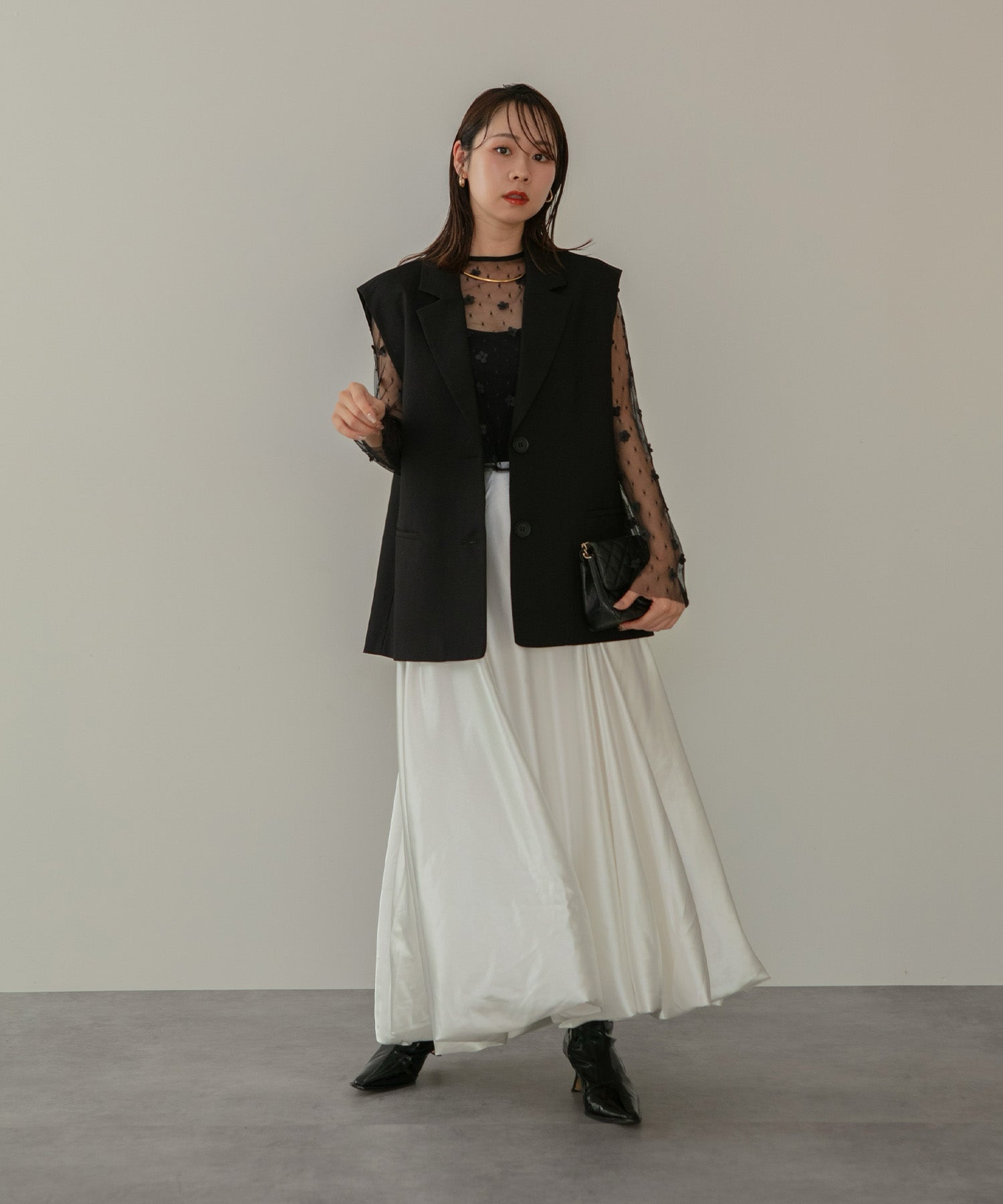 【当日発送】ボリュームチュールスリーブベストセットアップドレス