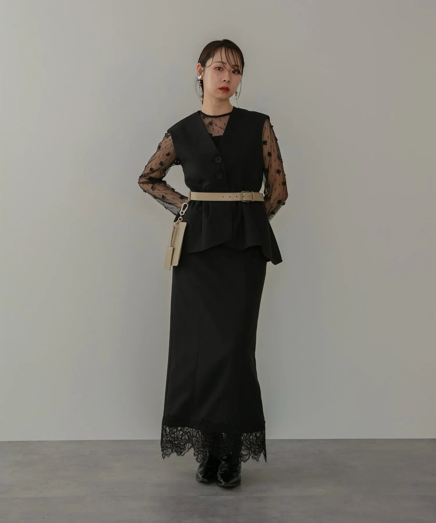 【当日発送】チュールフリルスリーブベストセットワンピースドレス