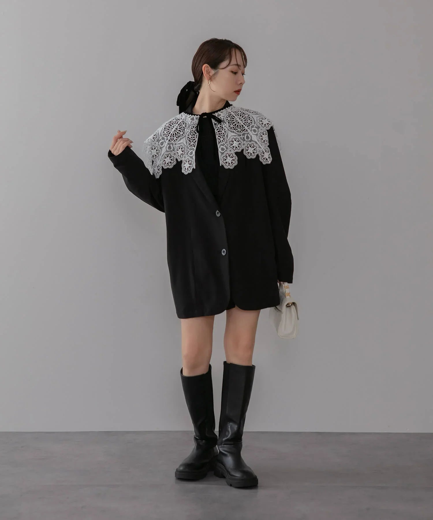 当日発送】レースカラーベロアIラインワンピースドレス