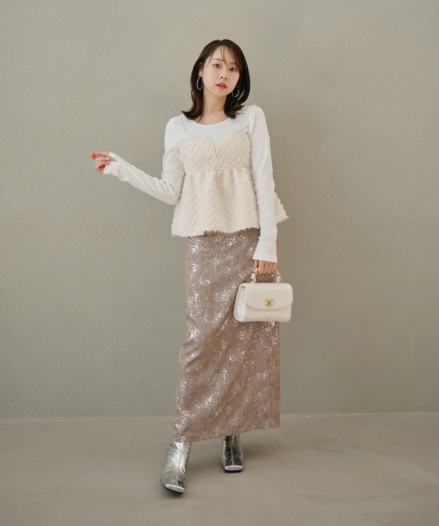 当日発送】シアーチュールベルスリーブペイントIラインワンピースドレス