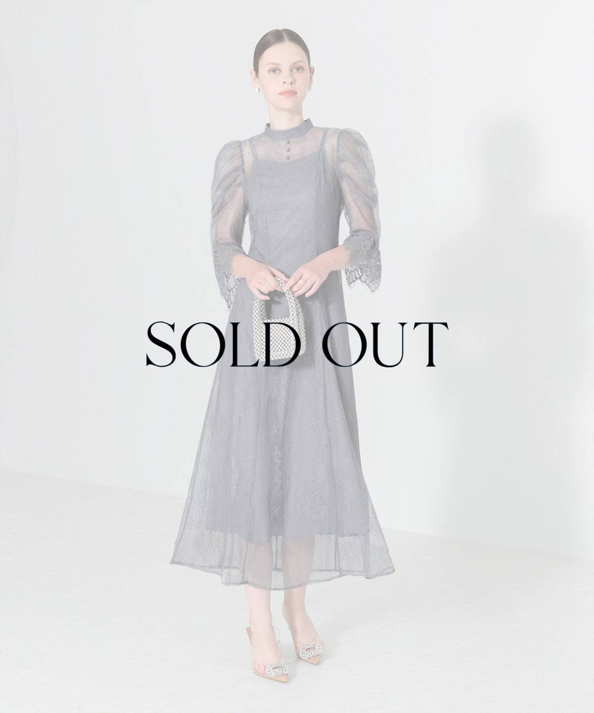 【SOLDOUT】LEJA-総レースプチハイネックパフスリーブAライン美脚効果ドレス結婚式 パーティードレス 成人式 20代 30代