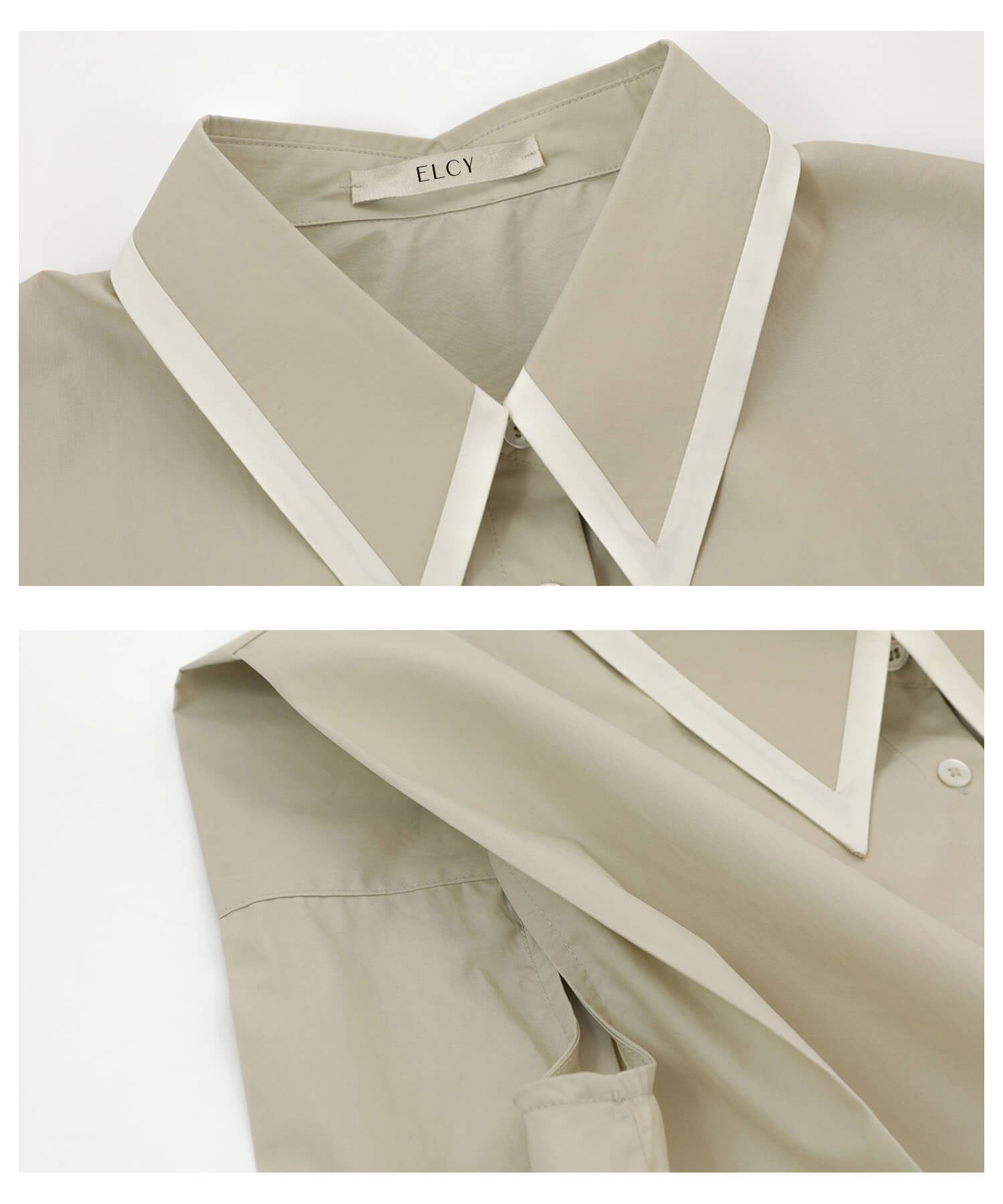 【当日発送】ELCY-バイカラー襟ノースリーブコットンブラウスシャツ20代30代