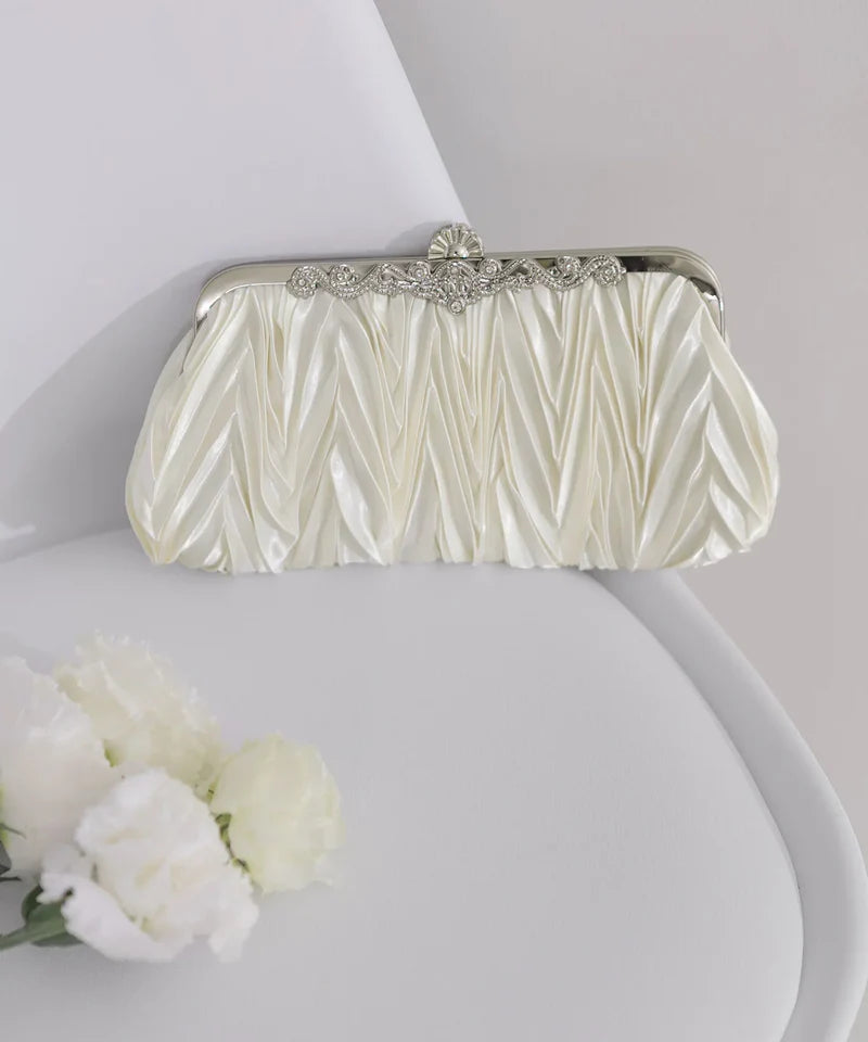 【骨格ウェーブ3点セット】ツイードチェックフリルマーメイドドレス+4WAYプリーツバッグ+カーブラインドロップパールピアス