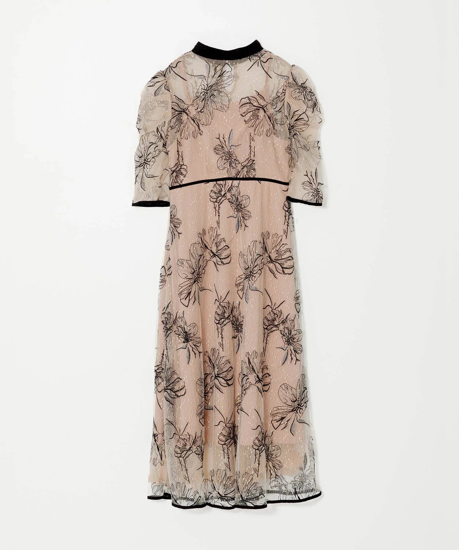 [Same-day shipping] Piping high-neck floral pattern glitter lace dress