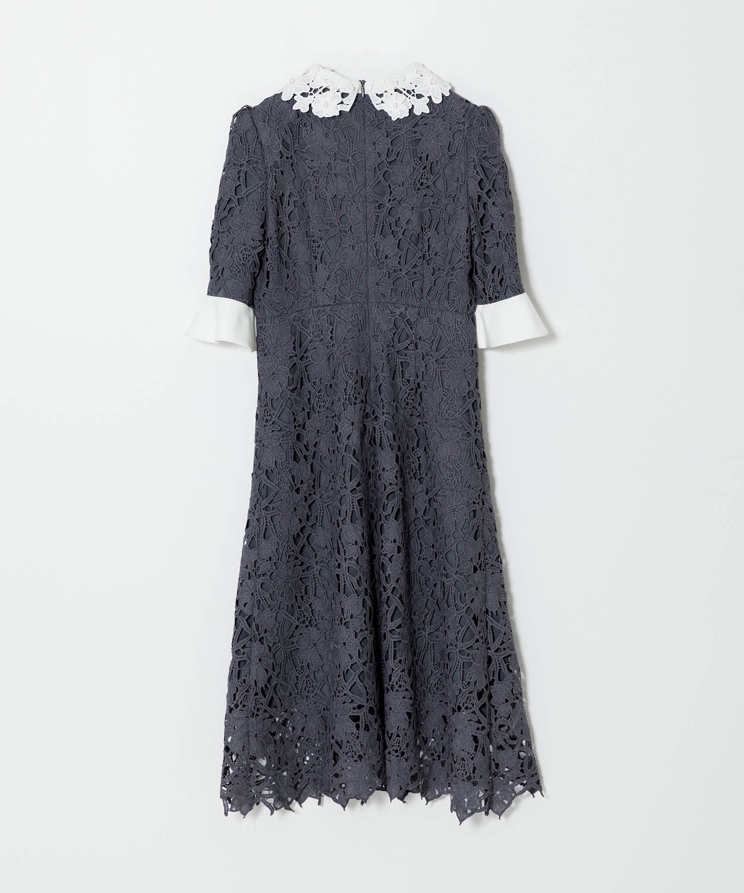 【当日発送】花柄レースカラースパンコールAラインワンピースドレス