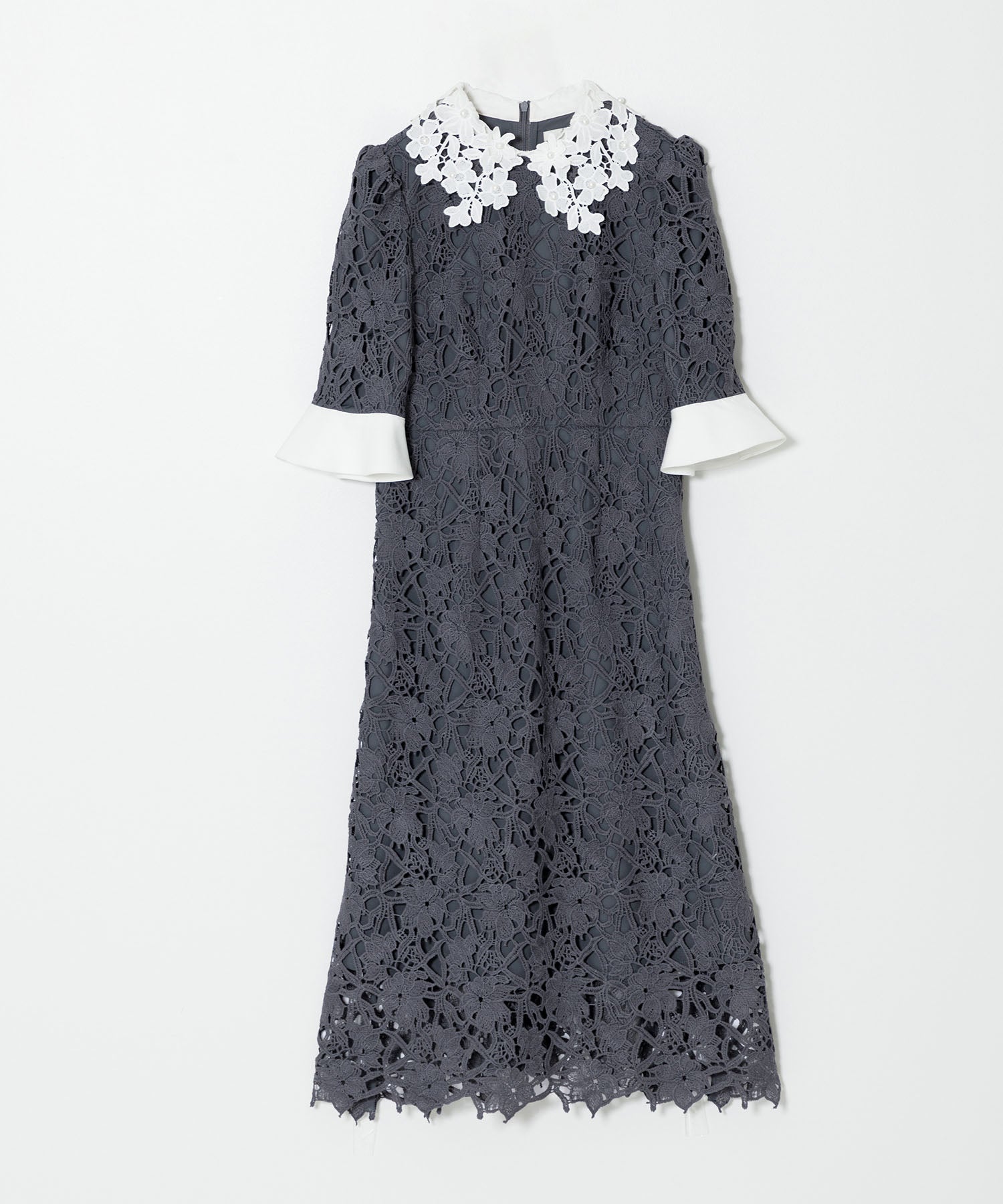 【当日発送】花柄レースカラースパンコールAラインワンピースドレス