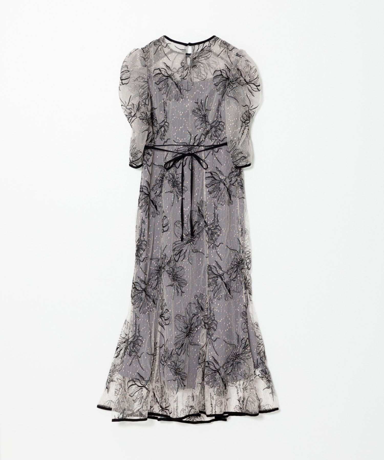 【当日発送】花柄リボンパフスリーブマーメイドワンピースドレス