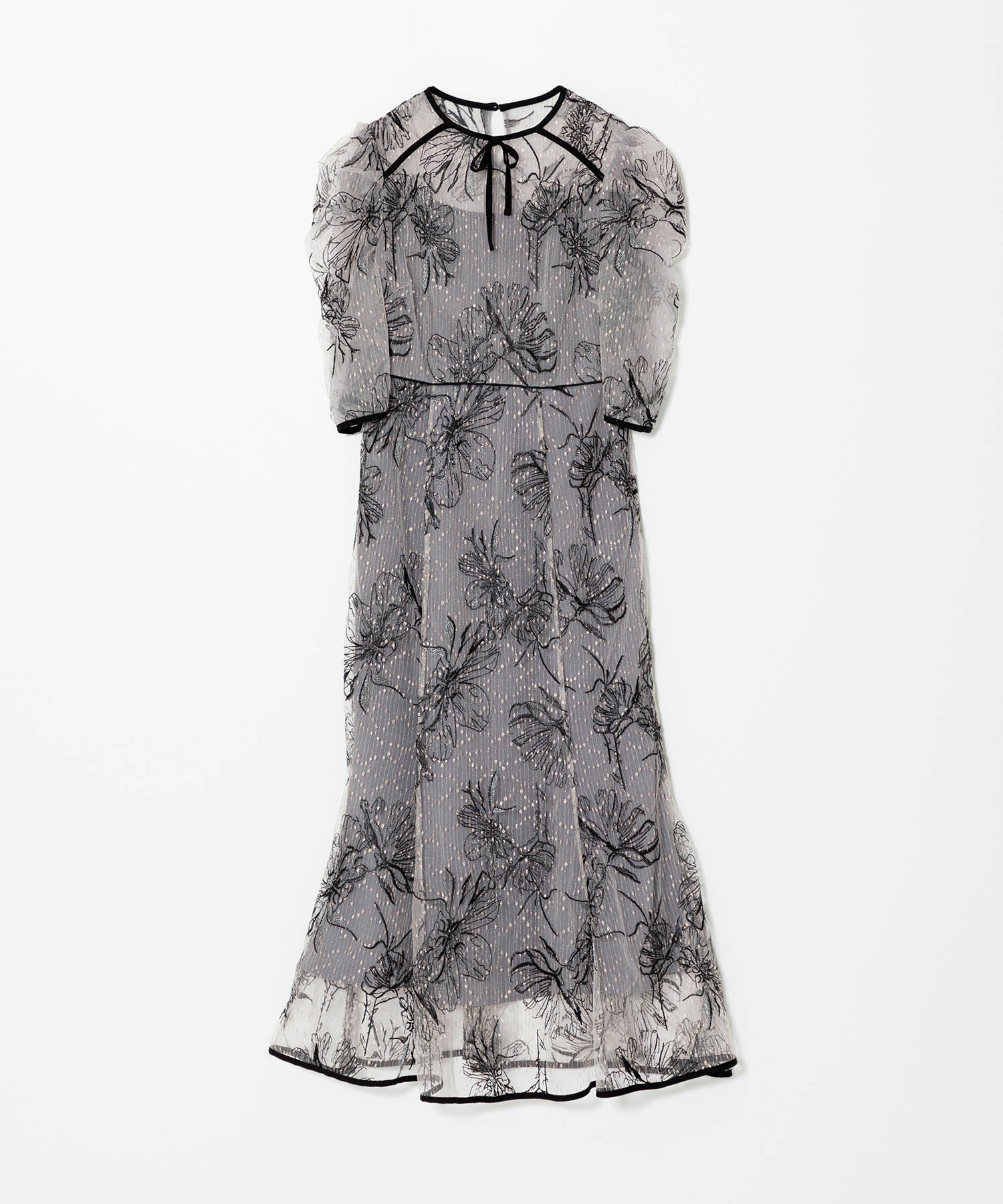 【当日発送】花柄リボンパフスリーブマーメイドワンピースドレス