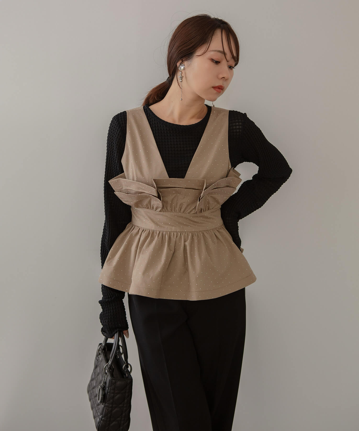 当日発送】ドットストーンペプラムチュールワンピース結婚式ドレス