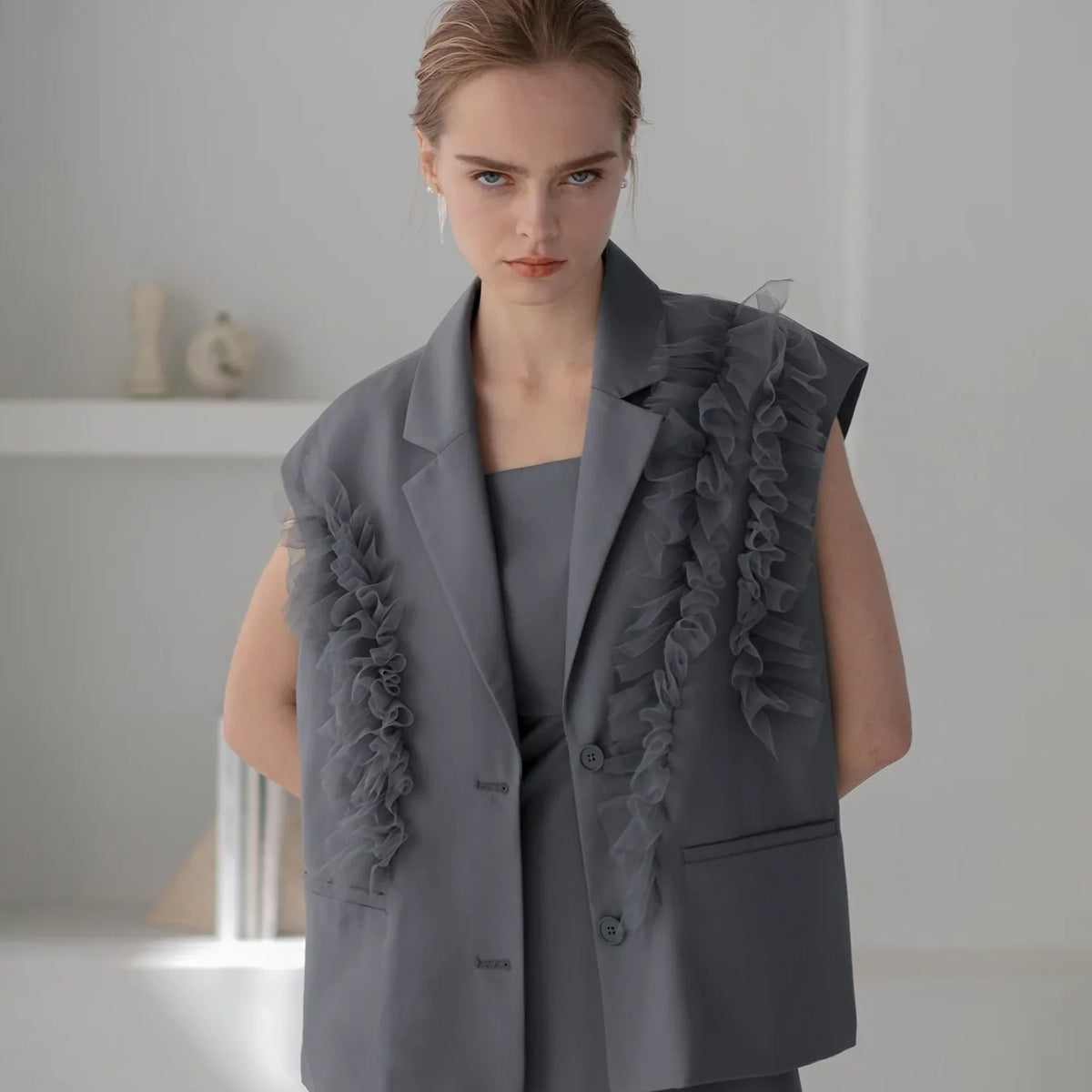 当日発送】チュールフリルセットアップドレス/パーティードレス