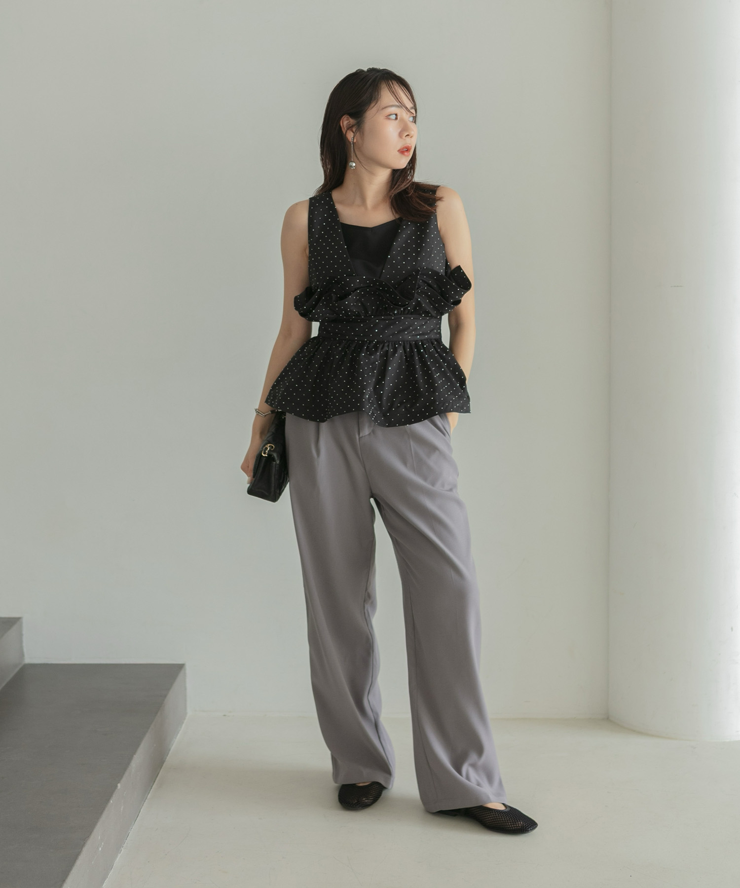 LEJA ドットストーンペプラムチュールワンピースドレス 当日発送】ドットストーンペプラムチュールワンピース結婚式ドレス