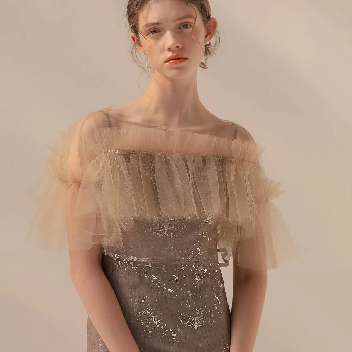 一部当日発送】チュールフリルボレロペイントマーメイドドレス 