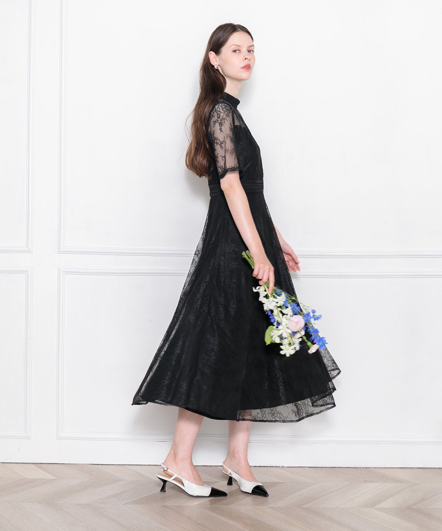 ZARA ロングワンピ　結婚式　二次会　成人式　ブラック　総レースロングワンピース/マキシワンピース